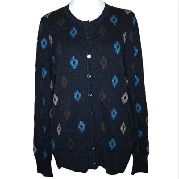 Foxcroft Aztec Knitted Button Up Cardigan Size Large Cotton Wool Blend - Picture 1 of 9